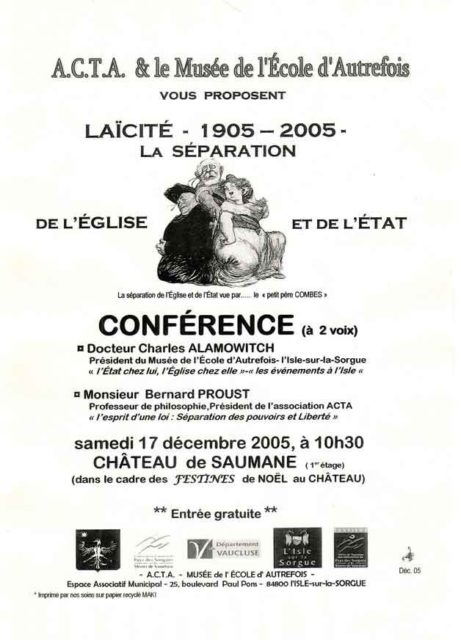 17 décembre 2005 - Conférence sur la laïcité avec Charles Alamowitch et Bernard Proust