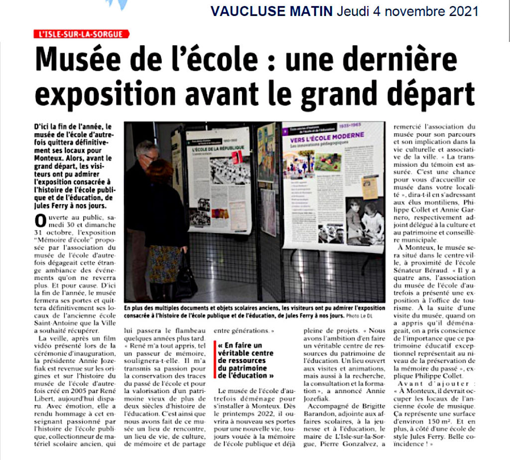 article Vaucluse Matin du 4 novembre 2021