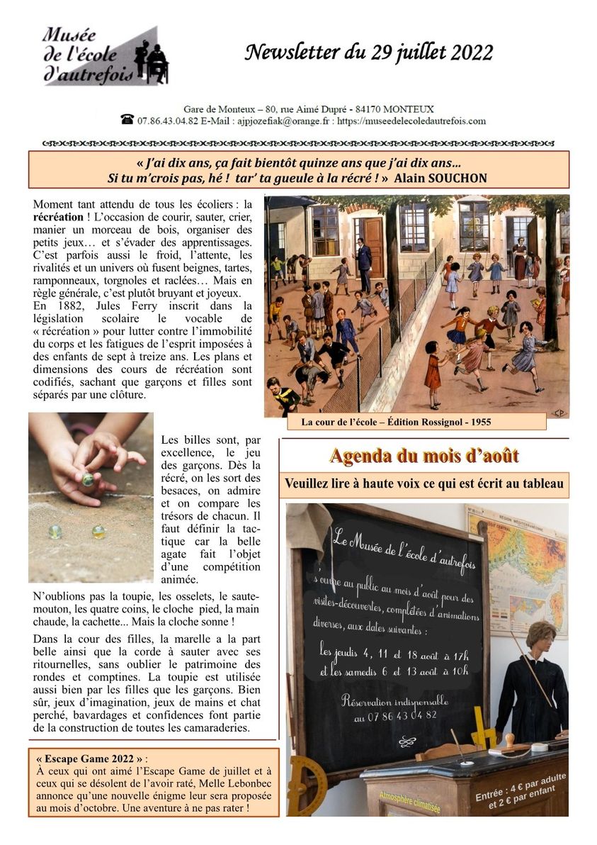 Newsletter 29 juillet 2022